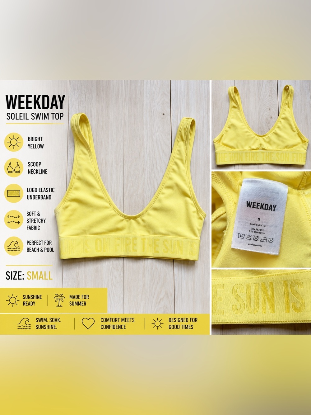 Weekday Soleil Swim Top Yellow Bralette Bikini Top Size Small Minimalist Beach